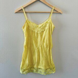 Dressbarn Crinkle Tank Top Lace Yellow Small Stretch Y2K CAMI Coquette Soft Girl